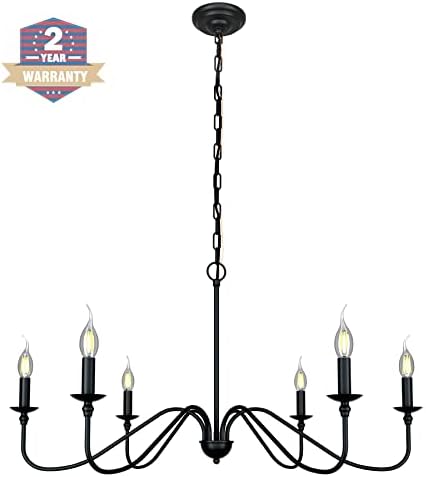 Black Chandelier RC Ceiling Light Fixture -6 Light 36 inches-Modern Farmhouse Apply to Chandeliers for Dining Room Lighting,Living Room,Bedroom,Foyer