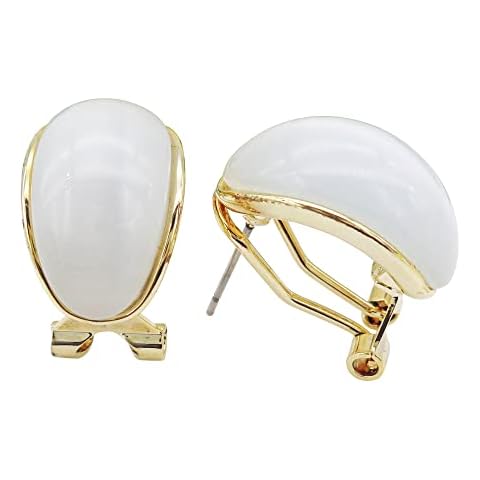 Navachi 18k Gold Plated Oval Created-Opal Rainbow Az1802o Omega Earrings Cover