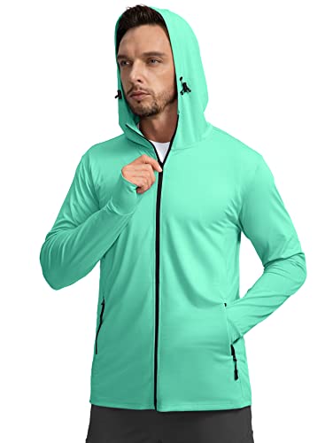 Image of Men's UPF 50+ Light Jacket Full Zip Sun Protection Hoodie Long Sleeve Sun Shirts for Men Hiking Fishing Zip Pockets