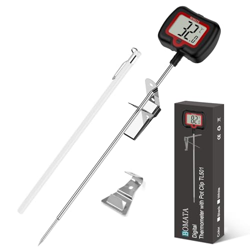 BOMATA 20cm Long Probe Candy Thermometer with Pot Clip, Rotating Display, High Accuracy Instant Read Digital Thermometer for Candles, Liquids, Cooking, Grilling and More…