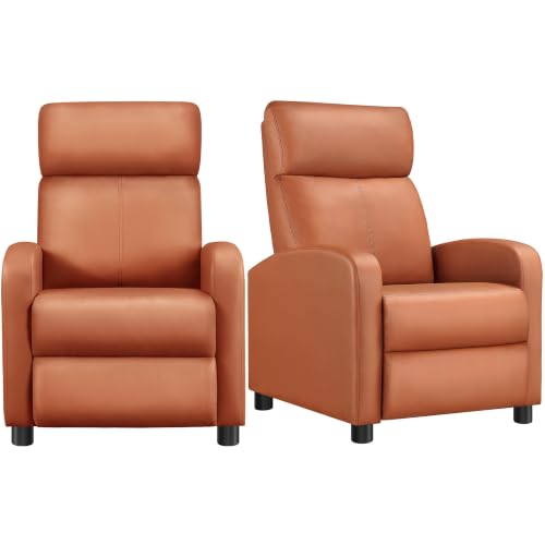 Yaheetech Recliner Chair Set of 2 Faux Leather Home Theater Seating Tan | Living Room Chairs with Adjustable Push Back & Footrest & Pocket Springs for Bedroom Reading Room Small Spaces Easy Assembly