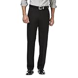 Haggar mens Premium No Iron Khaki Classic Fit Expandable Waist Flat Front dress pants, Black, 42W x 30L US