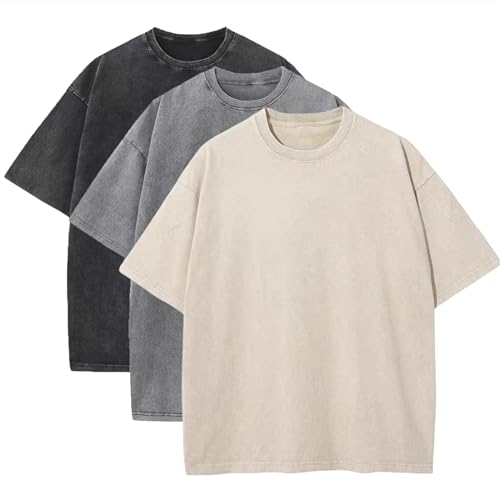 Men's Cotton T-Shirts Oversized Unisex Short Sleeves Casual Loose Wash Solid Basic Tee Tops