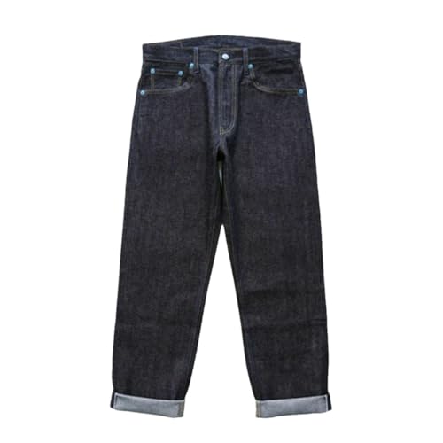 Men’S Vintage Slim Fit Straight Selvedge Sanforized Denim Full Length Jeans Zipper Fly High Waist Indigo Wear Rivet