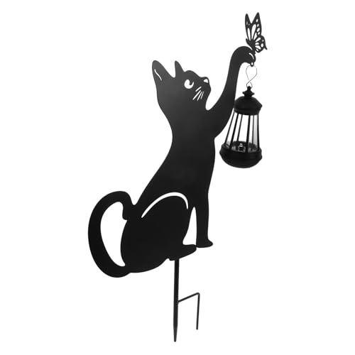 Lampe solaire chat en fer forgé DOITOOL avec éclairage LED pour déco de jardin