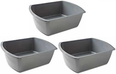 Vakly Rectangular Plastic Wash Basins, Gray, 8 Quart. (3)