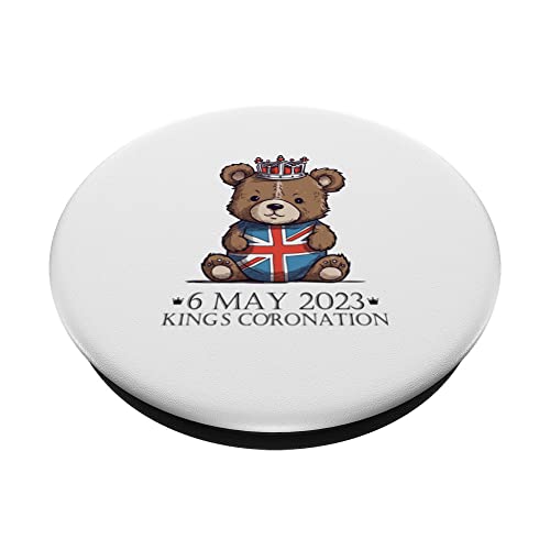 teddy Royal bear King's Coronation. Union Jack Charles PopSockets Swappable PopGrip, Black - Image 2
