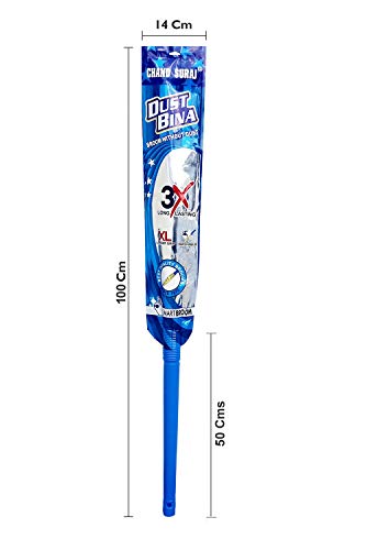Image of CHAND SURAJ Broom Plastic for Home Cleaning | DustBina -XL 100 cm | Soft Synthetic Bristles Like Natural Grass | Plastic Ka Phool Jhadu | Leaves No Dust on Floor | Handle Length 50 cm | Blue (1)