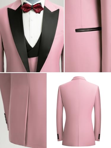 Men's Suit 3-Piece Slim Fit Wedding Tuxedo Double Breasted Vest Pant Set Peak Lapel One Button Blazer Jacket3