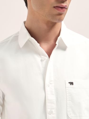 Image of THE BEAR HOUSE Men's Blue Tailored Fit Full Sleeve Cotton Solid Shirt