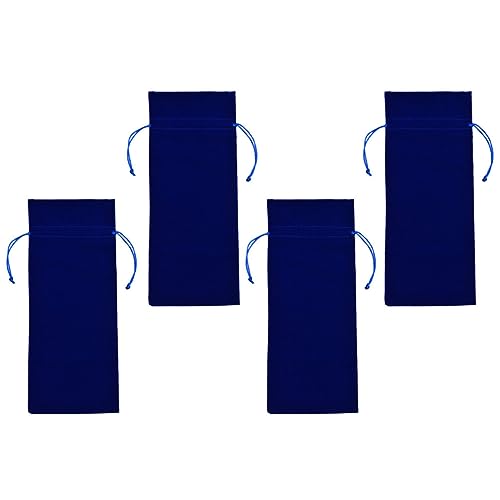4pcs Wine Bottle Bags Luxury Flannelette Velvet Bottle Cover Packaging Pouch with Drawstring for Wedding Party Favors (Blue)