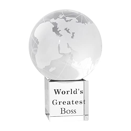 LONGWIN World's Greatest Boss 2.76" Crystal Globe Awards - Unique Gifts for Boss on Bosses Day, Birthday, Christmas, Thanks Giving Day