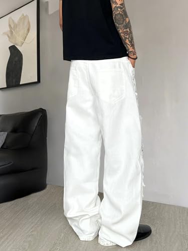 Image of DFGIGT Mens Baggy Jeans Wide Leg Denim Pants Y2k Loose Fit Streetwear | Hip Hop,Vintage 2000s,Jinco Jeans,Straight Leg,5 Pockets