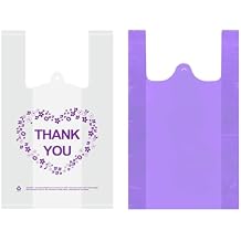 LazyMe T Shirt Bags, Platic Grocery Bags with Handles for Shopping and Merchandise, Standard Supermarket Size, 12 x 20 inch Purple Thank You 100Pcs, Purple 100Pcs