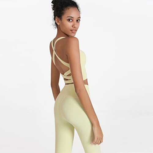Image of romansong Strappy Yoga Sports Bras for Women Padded Criss-Cross Back Tank Tops