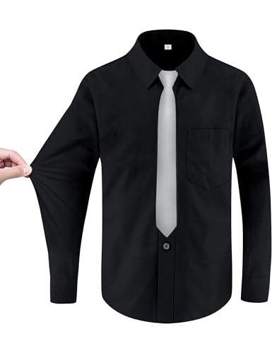 Image of Boys Long Sleeve Button-Down Dress Shirts with Tie: 2 Fabrics (Stretch /Standard) & 2 Fits (Regular /Husky)