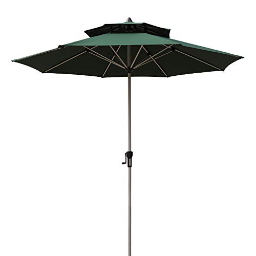 パティオ傘9フィートラウンドアルミニウムパティオ傘屋外傘マーケットテーブル庭、芝生、デッキ、裏庭、プール用の8本のリブが付いた傘(緑)