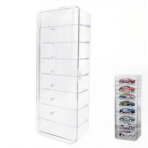 Image of HASTHIP Mini Racing Car Models Clear Display Box with Door, 8-Compartments Vertical Display Box with Removable Clear Shelves, Collectible Car Toy Organizer Case Desk Display Box, 7.5x10.5x26cm