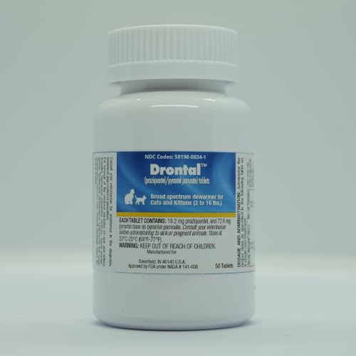 Broad Spectrum Dewormer for Cats and Kittens Praziquantel and Pyrantel Pamoate Tablets Removes Tapeworm Roundworm & Hookworm Fast Acting Formula (50 Tablets)
