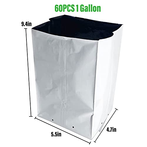 Dredqcco 60Pack 1Gallon Thickened Pe Grow Bags For Plants,Seedling Bag White&Black Film Containers For Plants, Potting Seedling And Rooting-Square #TOP2