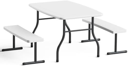 Kids Picnic Table, 38 Inch Outdoor Table and Bench Set for 4 Children, HDPE Play Table with Steel Frame, 300 LBS Capacity, Toddler Activity Table for Backyard, Patio, Garden & Playroom