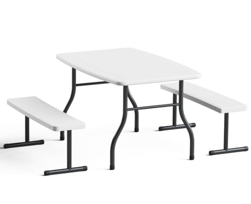 MAKE CHANGES Kids Picnic Table, 38 Inch Outdoor Table and Bench Set for 4 Children, HDPE Play Table with Steel Frame, 300 LBS Capacity, Toddler Activity Table for Backyard, Patio, Garden & Playroom