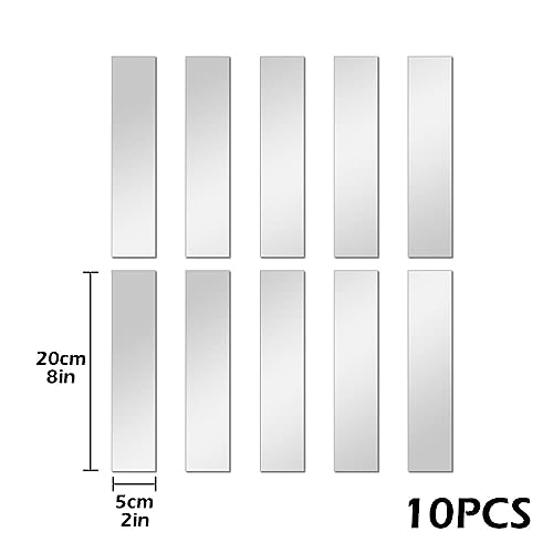 Image of EHKO Glass Mirror Tiles, 2''X8'' Tiles Self Adhesive Stripe Wall Stickers Removable Long Acrylic Frameless Sheets For Home Living Room Bedroom Diy Decor (10Pcs, Silverrectangular)