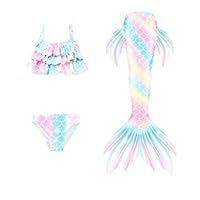 3-Piece Set Princess Tail for Swimming for Kids with Ocean Sparkle Fancy Dress Costumes, Children's Ocean Girls Blanket Swimming Swimsuit, Aquatic Shiny Costume for Girls 4-13 Years