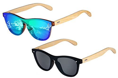 UrbanSky Greg Lunettes de Soleil Homme et Femme - avec Branches en Bambou - Filtre UV 400 (Cool)