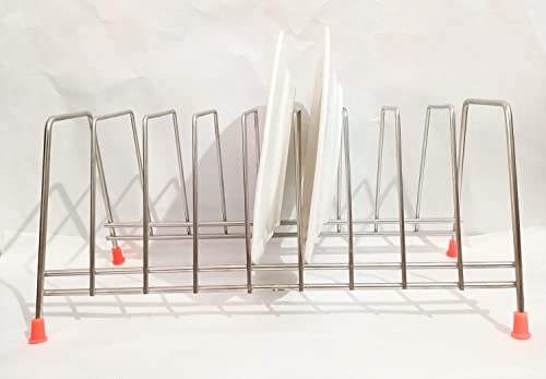 Image of Zepdos Stainless Steel Square Plate Rack for Kitchen, Thali Rack, Dish Rack, Thali Stand for Kitchen, Dish Stand with Lid Holder, 9 Section Plate Stand (Pack of 1)