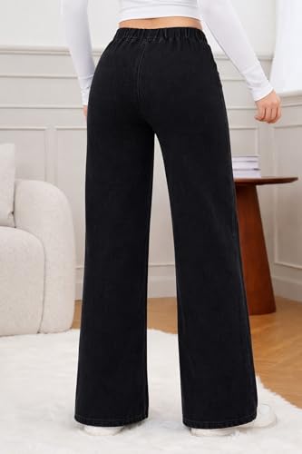Image of ADBUCKS Women's Stretch Denim Wide Leg Jeans Comfort Fit with Elastic Waistband, Straight Cut, Casual Style for All Seasons, Versatile Clothing