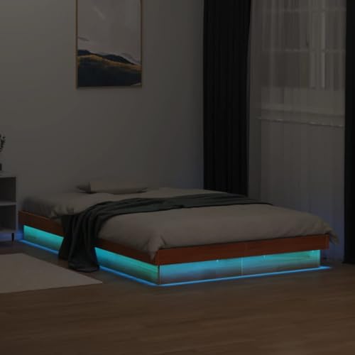 ACAGALA Massivholz Doppelbett 120x200 cm, Bettrahmen mit LED-Beleuchtung und USB-Ladestation, Holzbett mit Lattenrost, Bettgestell, Wachsbraun ACAGALA Massivholz Doppelbett 120x200 cm, Bettrahmen mit LED-Beleuchtung und USB-Ladestation, Holzbett mit Lattenrost, Bettgestell, Wachsbraun