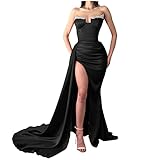 Memphty Black Prom Dress Black and Silver Prom Dress with Slit Black Prom Dresses for Women Rhinestone Prom Dress
