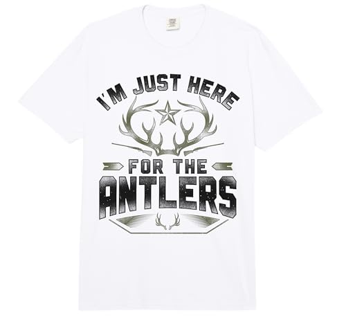Buck Deer Hunting Hunter Vintage Antler I'm Just Here for Comfort Colors Adult Heavyweight T-Shirt