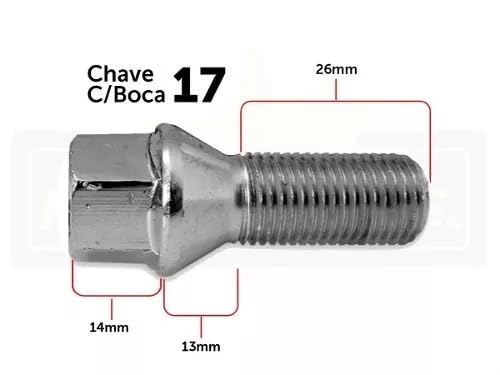 Jogo 16 Parafuso Cromado Roda Liga Leve Vw Saveiro Gol Voyage Parati Santana