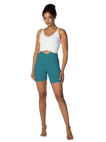 Image of Sunzel Crossover Biker Shorts for Women, No Front Seam V High Waist Yoga Workout Gym Shorts with Tummy Control