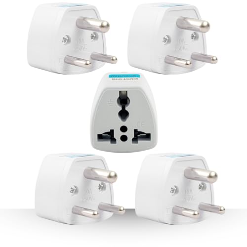 Image of Hi-Plasst India Converter Plug 3Pin (Pack of 5) - World Travel Adapter for USA, UK, Canada, Europe to India - Type D Adaptor Plug Socket for Foreign Devices in India