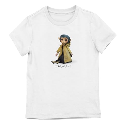 Bioworld Coraline Sitting Doll Youth Girl White Short Sleeve Tee