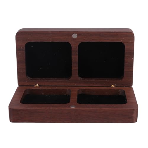 AKOOSY Caja de Madera para Anillos Doble Tapa, Soporte para Alianzas de Boda y Compromiso, Estuche Pequeño Cuadrado Negro para Ceremonia y Almacenamiento Seguro de Joyas, Adecuado para