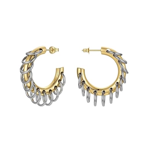 Chunky Gold Hoop Earrings Statement 18K Gold Plated C Hoop Earrings Stainless Steel Thick Hypoallergenic Hoops Earrings for Women (Gold)