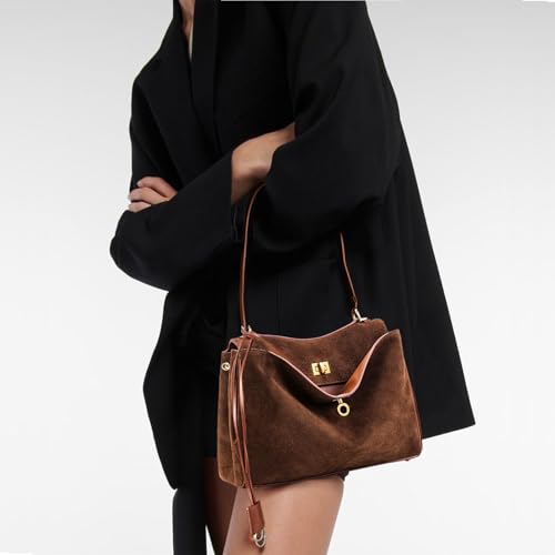 Leather Suede Tote Bag for Women: Genuine Soft Suede Shoulder Handbags - Medium Ladies Satchel Crossbody Purse2