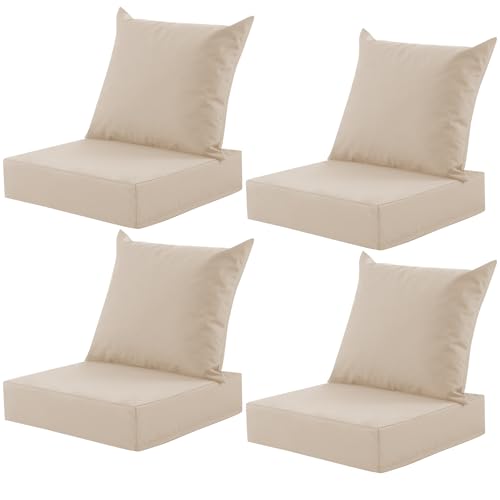 Image of Outdoor Deep Seat Cushion Set, 24x24 Inch Water-Resistant & Fade-Resistant Outdoor Chair Cushions, Patio Furniture Cushions with Removable Cover for Patio Chair, Sofa, Beige (Set of 4)