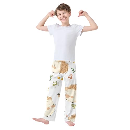 Lovely Hedgehog Florals Boys Long Pants Soft Trousers Elastic Waist Kids Lounge Bottoms with Pockets S-XL3