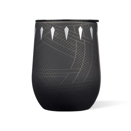 Corkcicle Stemless Insulated Wine Glass Tumbler - Keeps Beverages Cold 6 Hours & Hot 3 Hours - Stainless Steel - Easy-Grip - Summer Drinkware Gift - Keeps Drinks Ice Cold - 12 oz - Black Panther