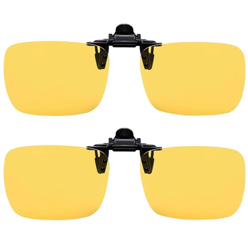 Image of Polarized Clip-on Night Driving Glasses, Yellow /Nighttime x2 | Reduce Glare, UV400, Nighttime Vision, Clip Over Prescription Glasses