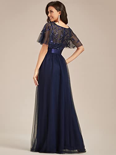 Image of Ever-Pretty Sequin Formal Prom Dresses for Women Ruffle Sleeves Empire Waist A-Line Long Mother of Bride Dress 00904