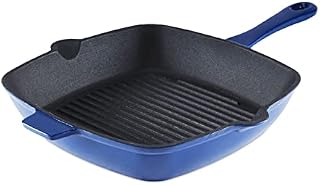 Barbary & Oak BO800256BLU Cast Iron Grill Pan with Durable Enamel Interior, 26cm, Limoges Blue