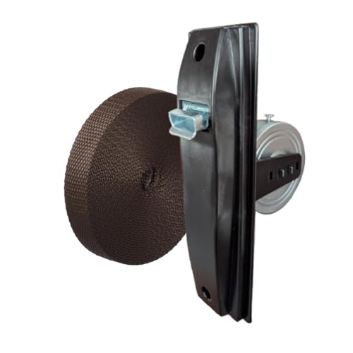 IdeaGenesis - Pack Recogedor persiana para Empotrar en obra y cinta reversible para persianas enrollables | Enrollador persiana y correa 22mm | Sistema Universal (Marrón con Cinta, Grande)