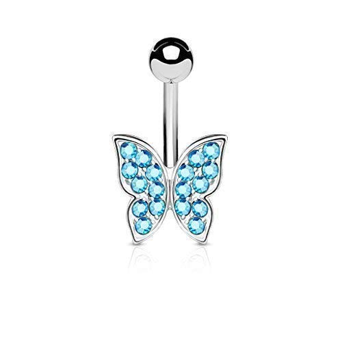 Tapsi´s Coolbodyart®| Bauchnabelpiercing Edelstahl Chirurgenstahl 316L Kristall Schmetterling Aqua Blau Cover
