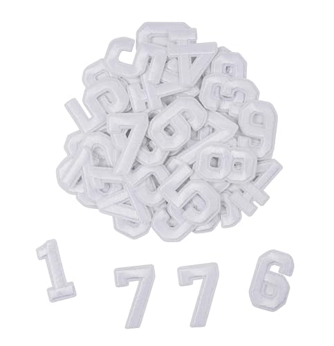 Iron Numbers Patches 40 Pieces, Number Patches Embroidered Patch Numbers 0-9 for DIY Accessories Hats Shirts Jeans Socks Bags Dress (White Numbers)